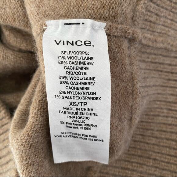 Vince Raglan Sleeve Polo Wool Cashmere Tan Heathered Chestnut Sweater size XS - Picture 9 of 9